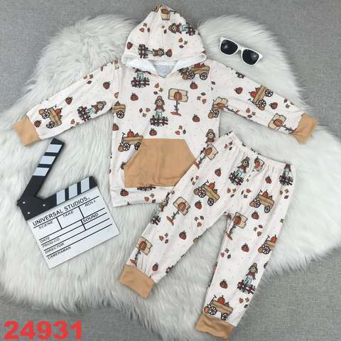 Kids' Fall-Themed Long Sleeve Hoodie and Pants Set