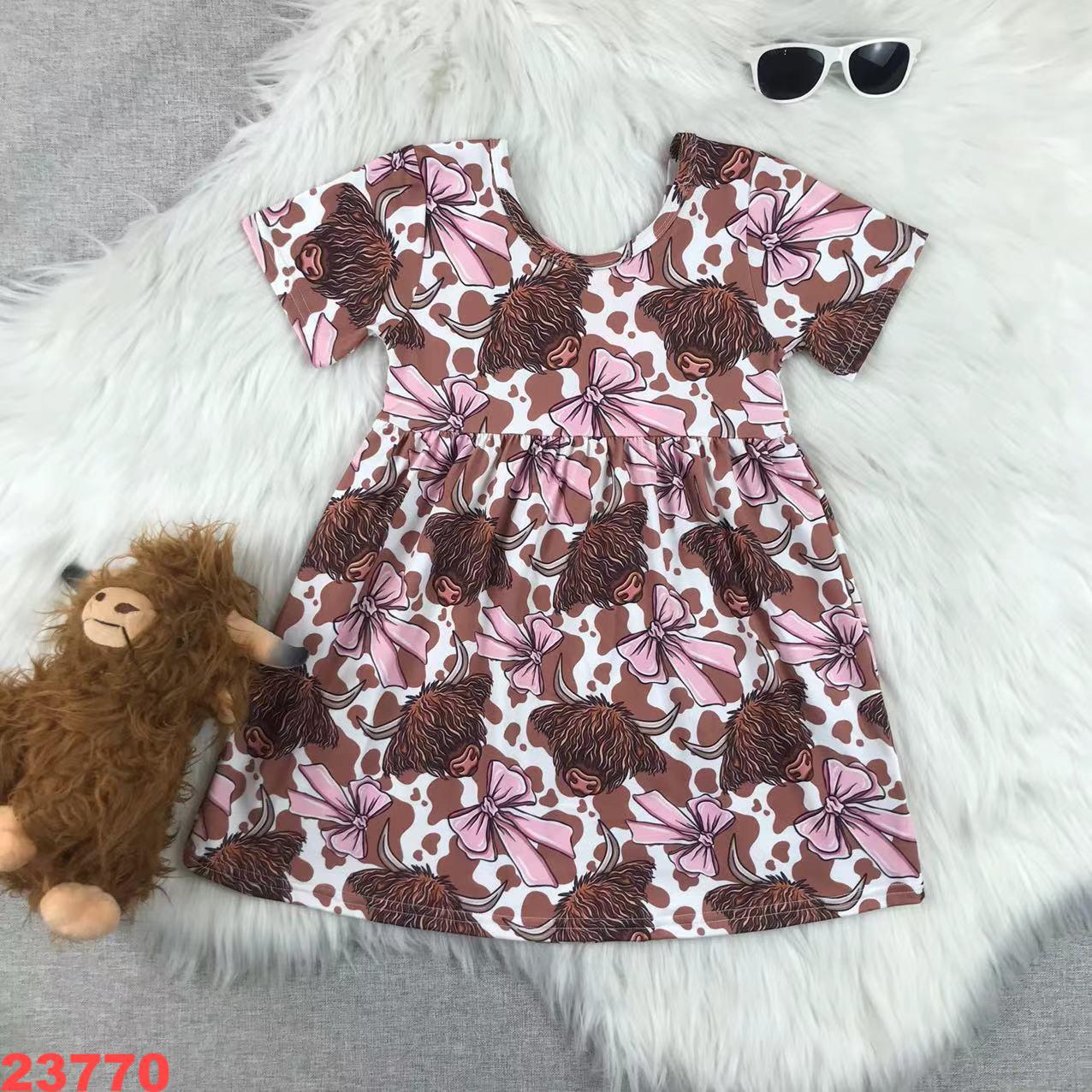 Kids Highland Cow Print Dress