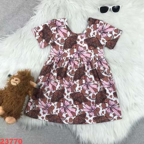 Kids Highland Cow Print Dress