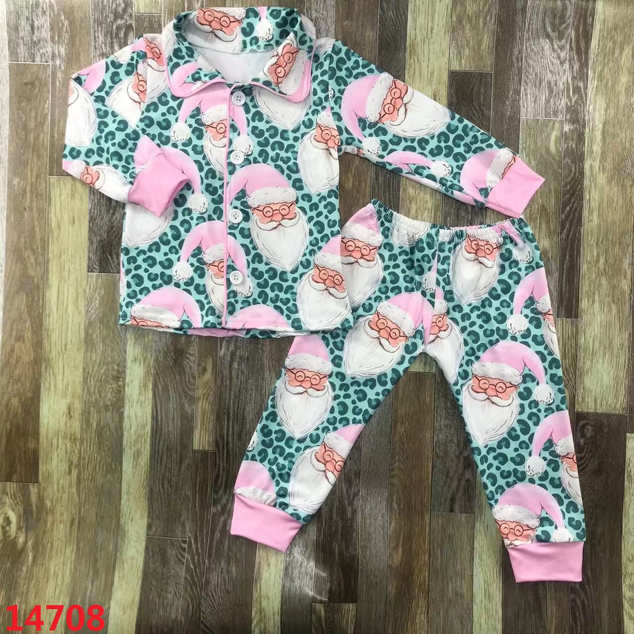 Santa Printed Long Sleeve Pajama Set for Kids