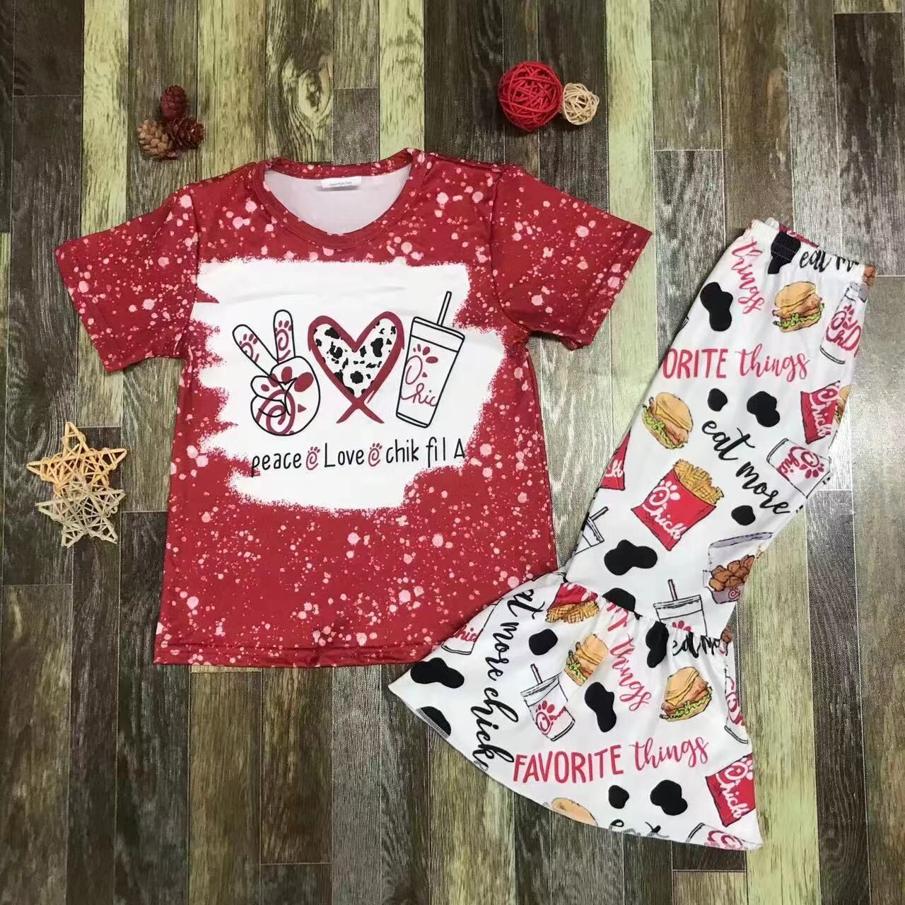 Children's Peace and Love Fast Food Printed Short Sleeve Set