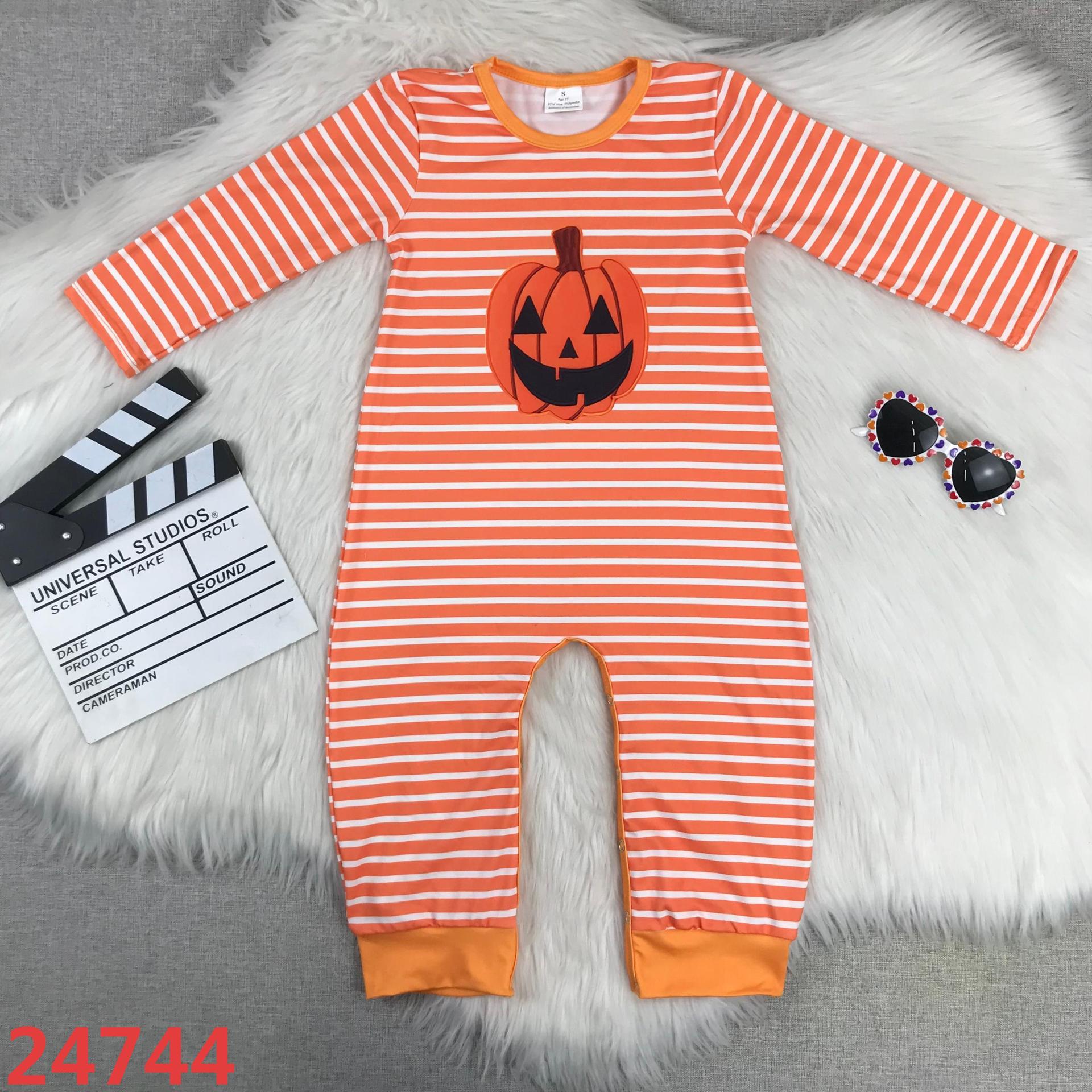 Orange Pumpkin Long Sleeve Romper