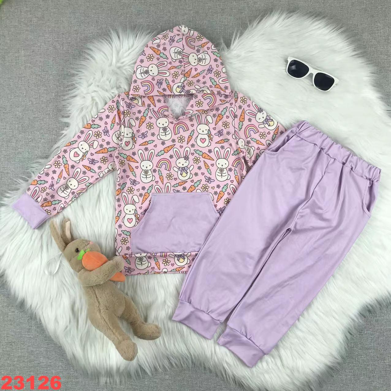 Children's Bunny Print Long Sleeve Hoodie and Pants Set