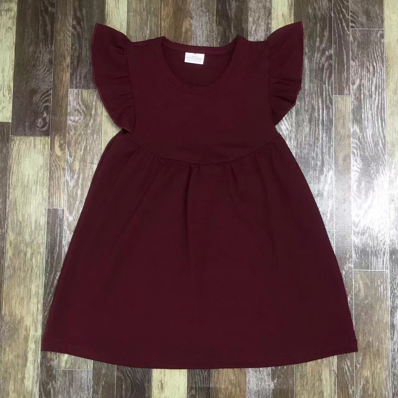 Flutter Sleeve Kids Dress - Burgundy