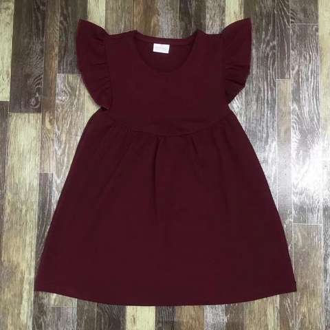 Flutter Sleeve Kids Dress - Burgundy