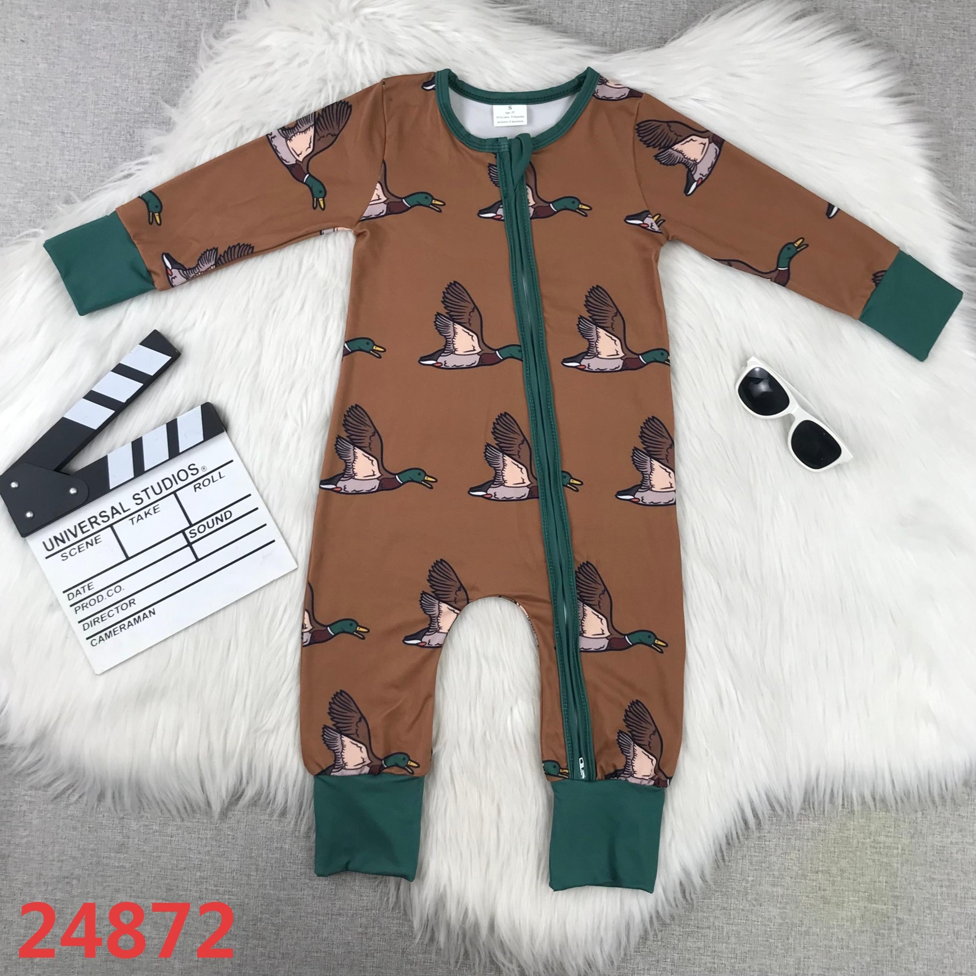 Duck-Print Long Sleeve Romper for Kids