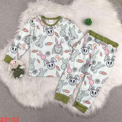 Kids' Bunny Print Long Sleeve Sleepwear Set