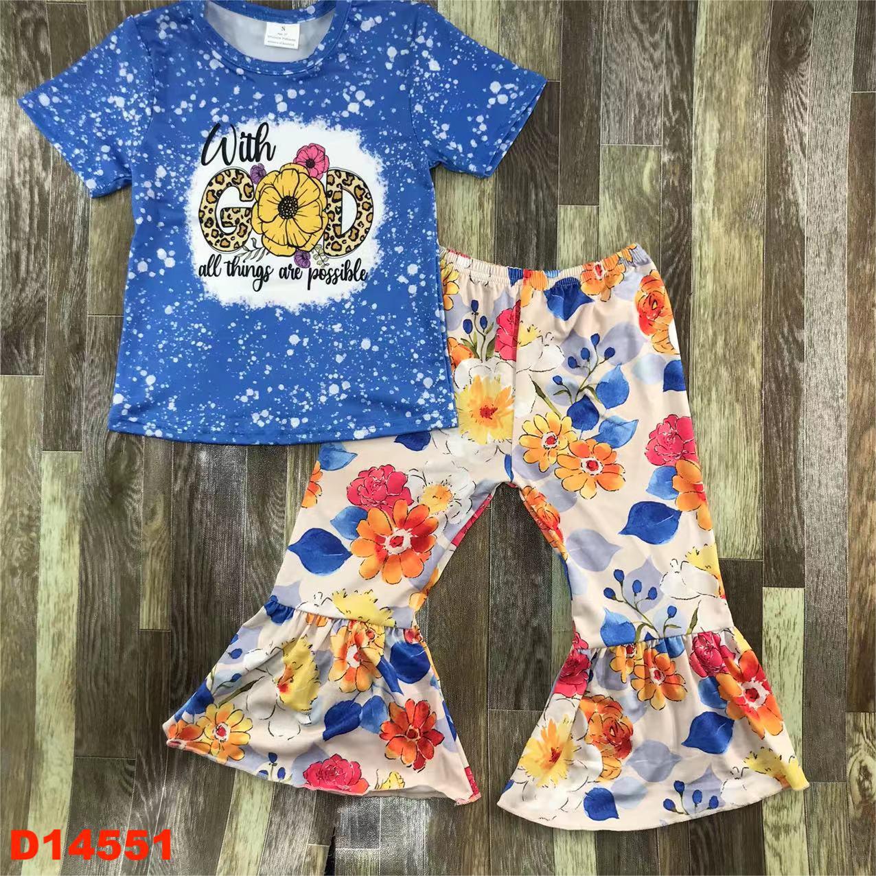 Girls' Floral Bell-Bottom Short Sleeve Set