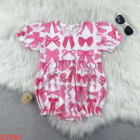 Pink Bow Patterned Romper