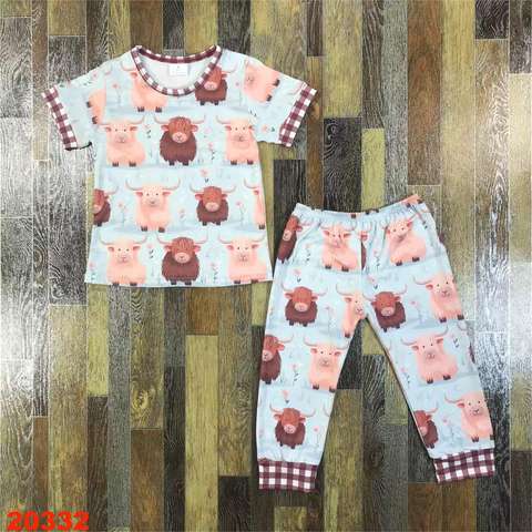 Children's Highland Cow Print Short Sleeve Set