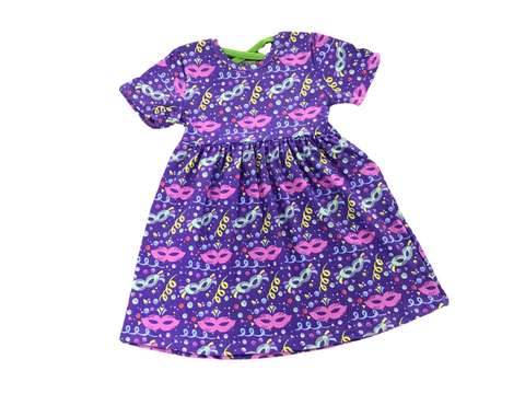 Purple Mask Print Short Sleeve Dress for Kids