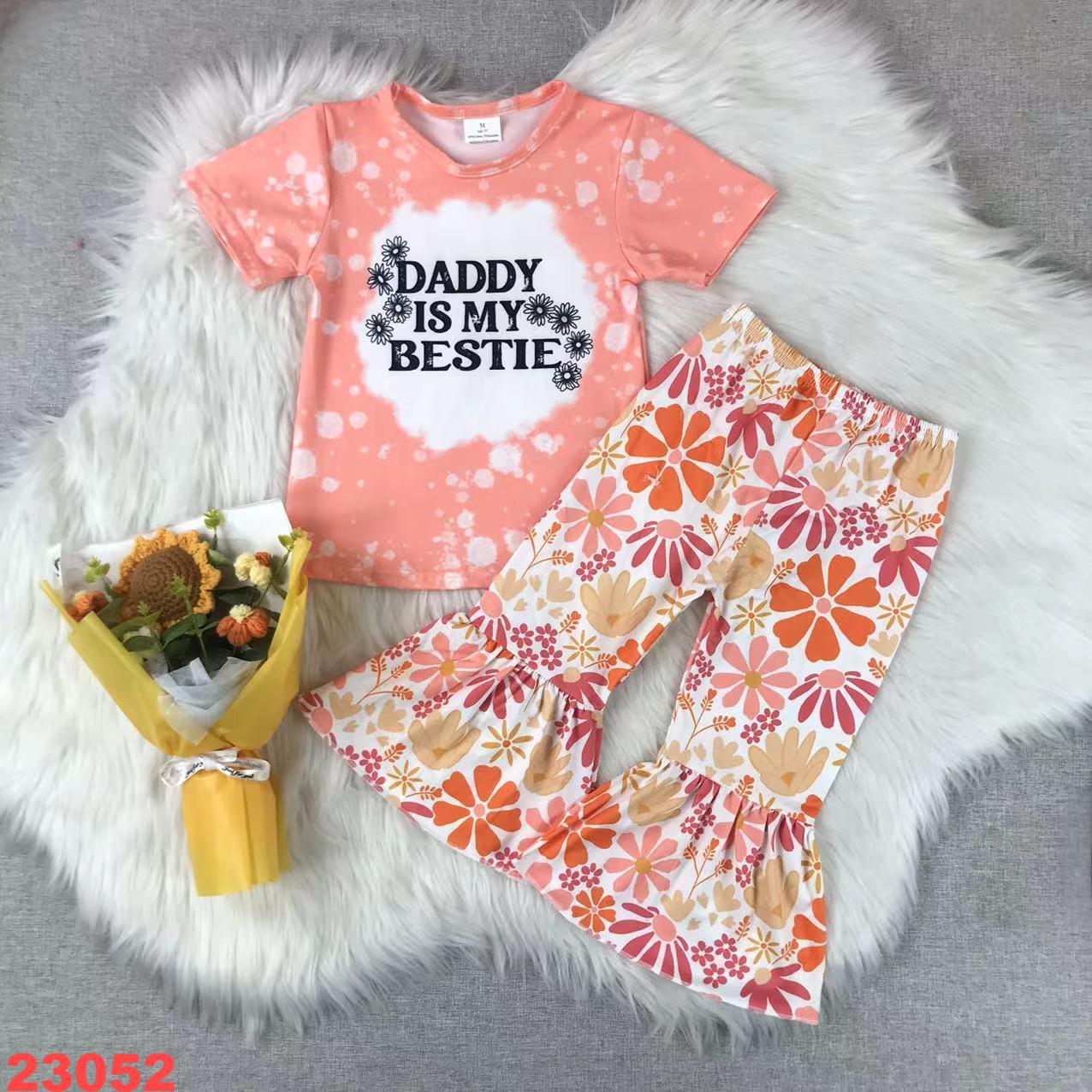 Girls' Floral Bell-Bottom Short Sleeve Set