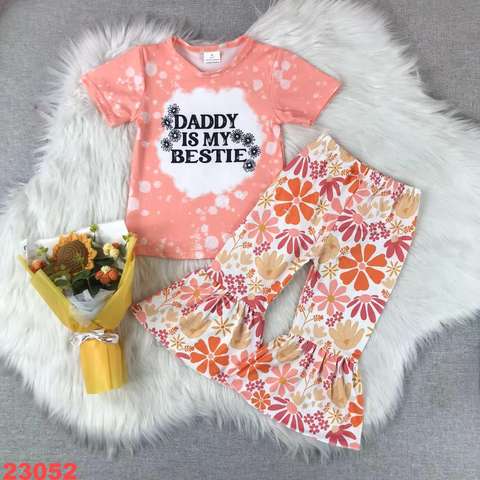 Girls' Floral Bell-Bottom Short Sleeve Set