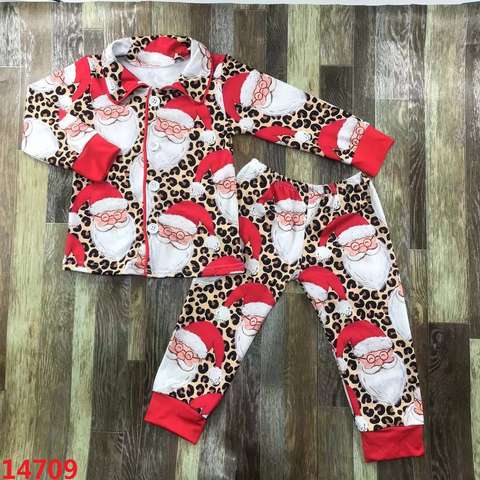 Santa Claus Long Sleeve Pajama Set with Leopard Print