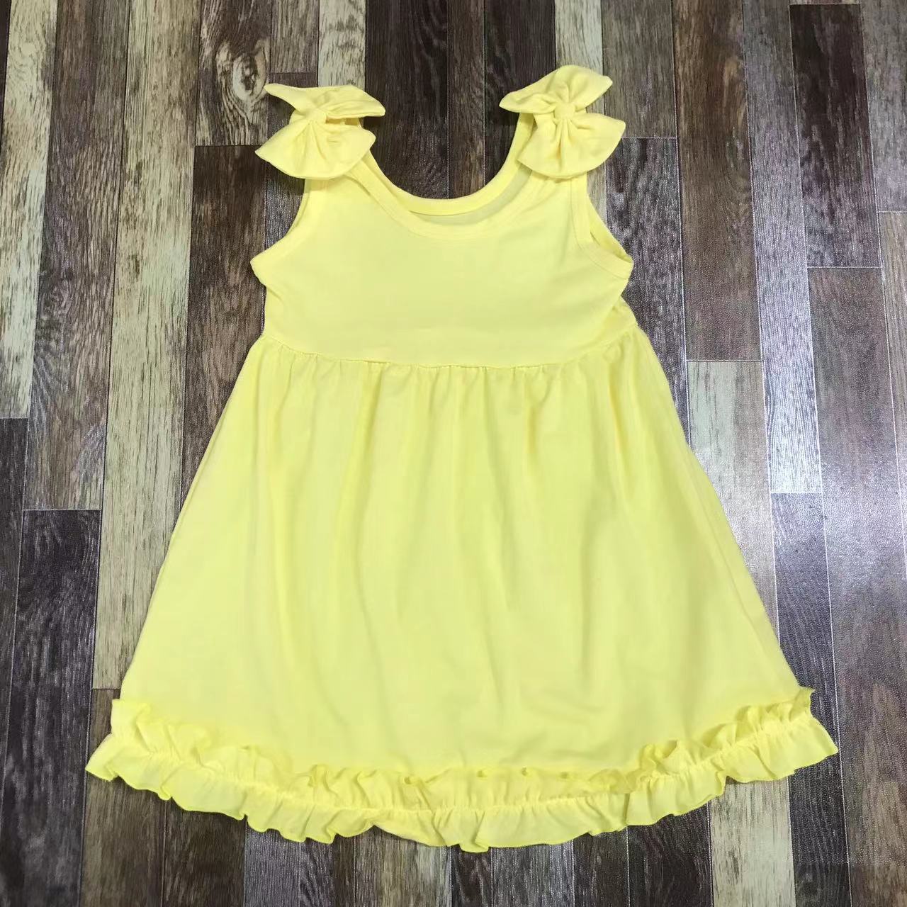 Yellow Bow Shoulder Ruffle Hem Dress