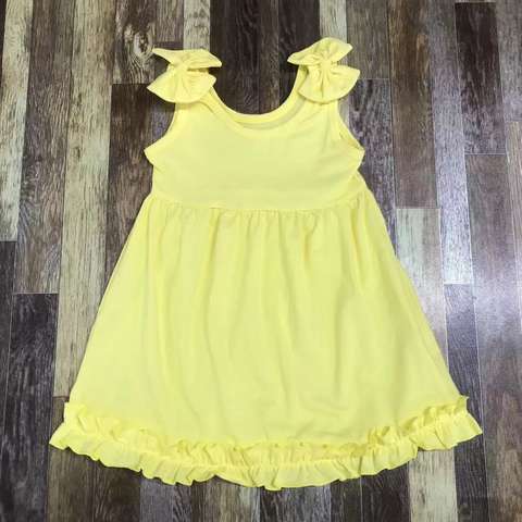 Yellow Bow Shoulder Ruffle Hem Dress