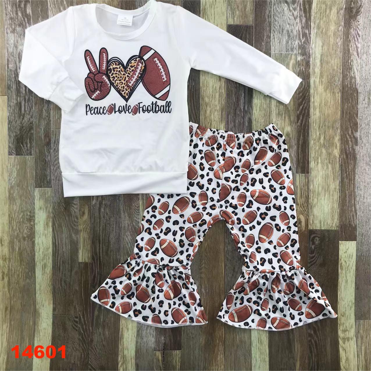 Peace Love Football Long Sleeve Ruffle Pant Set
