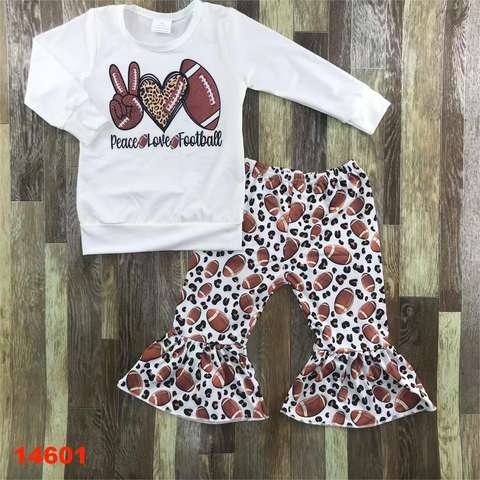 Peace Love Football Long Sleeve Ruffle Pant Set