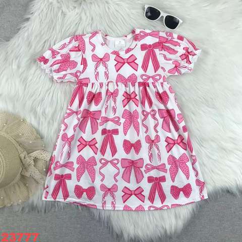 Pink Bow Patterned Children's Dress