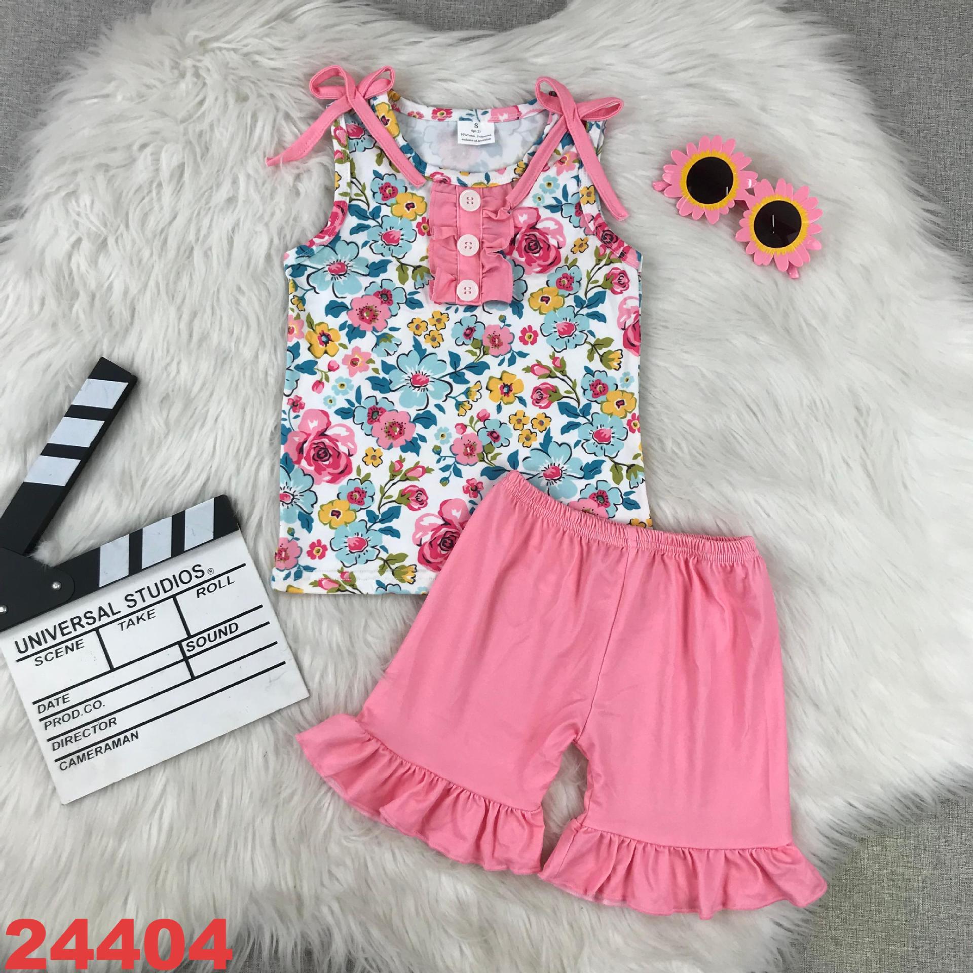 Floral Sleeveless Top and Ruffled Shorts Set