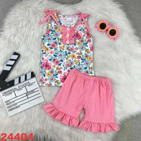 Floral Sleeveless Top and Ruffled Shorts Set