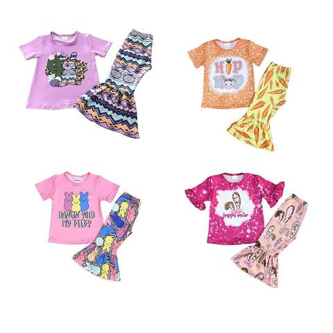 Children's Festive Short Sleeve Top and Flare Pants Set