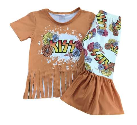 Stylish Short Sleeve Fringe Top and Skirt Set