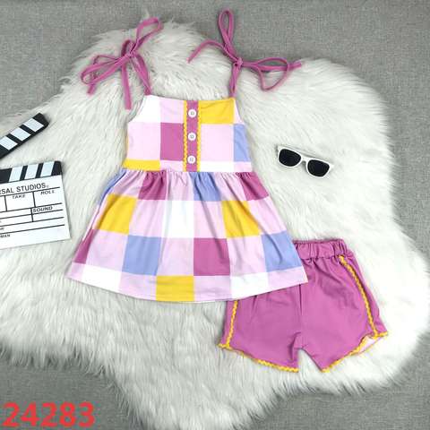 Plaid Tie-Strap Top and Matching Shorts Set for Girls