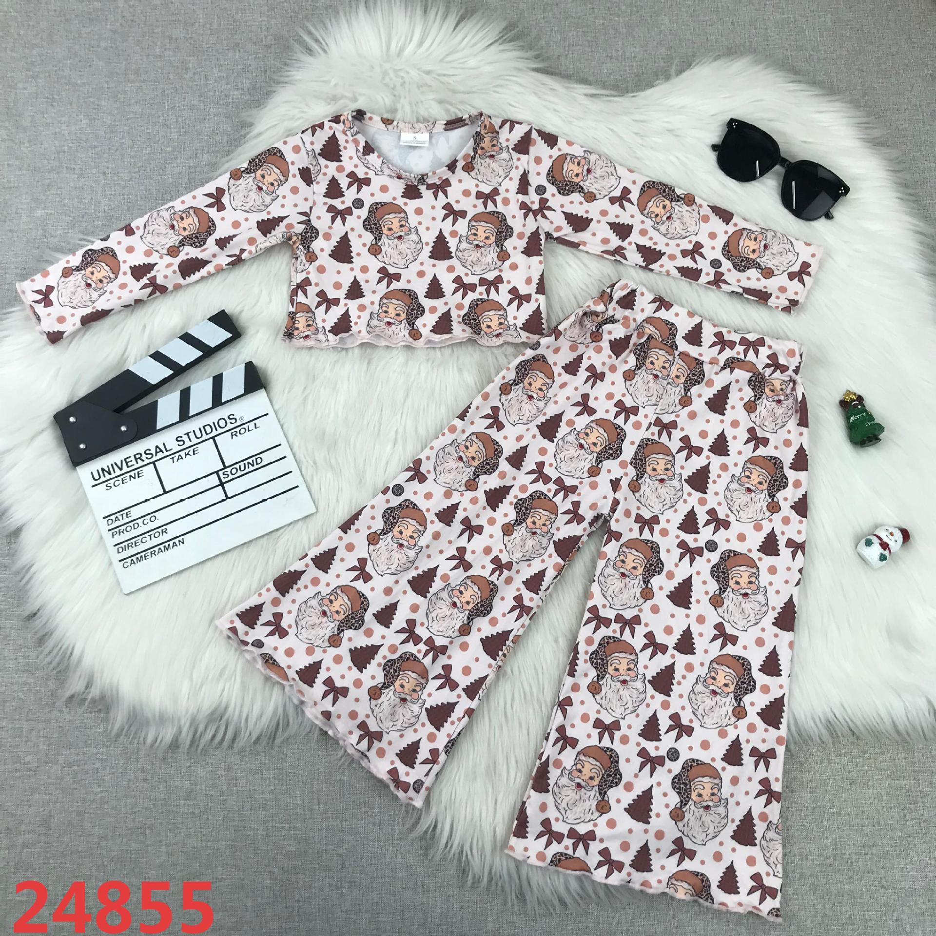 Christmas-Themed Long Sleeve Top and Pants Set for Children