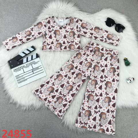 Christmas-Themed Long Sleeve Top and Pants Set for Children