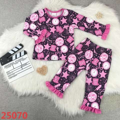 Happy New Year Themed Long Sleeve Pajama Set for Girls