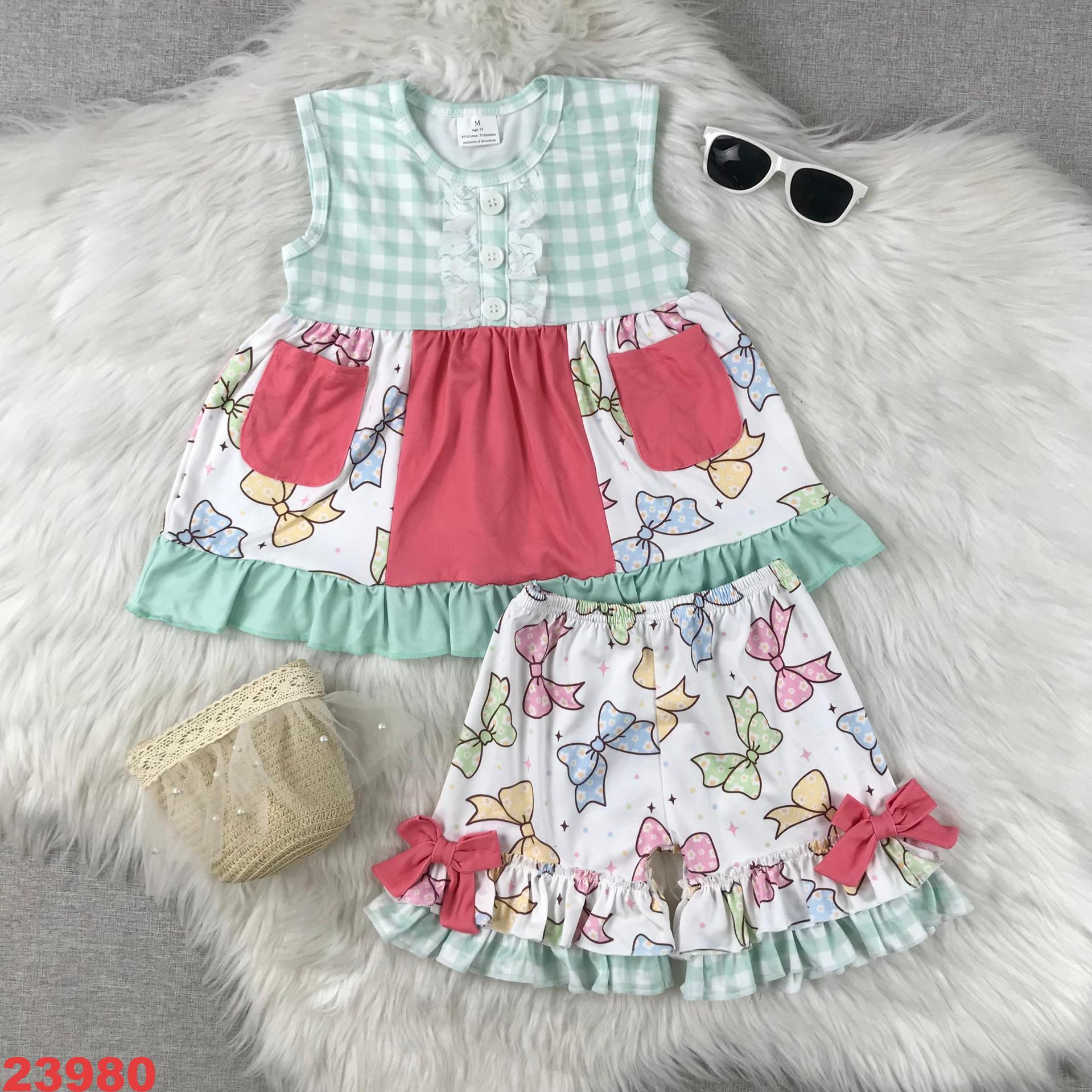 Girls' Sleeveless Gingham and Bow-Print Outfit