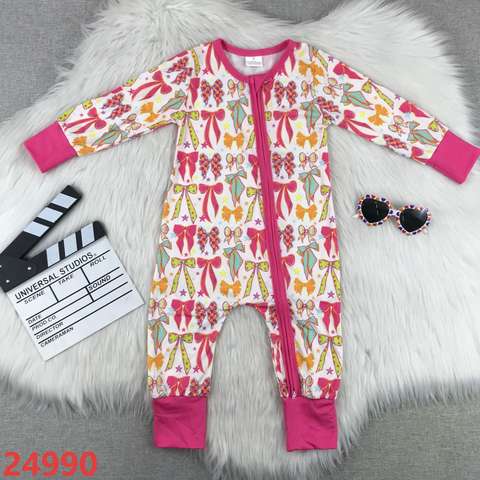 Printed Long Sleeve Zippered Romper