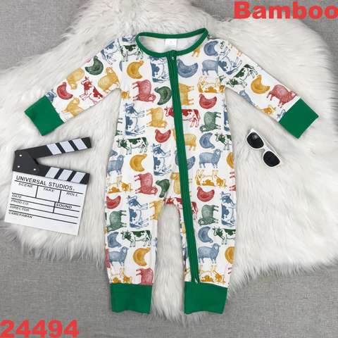 Farm Animal Print Long Sleeve Romper