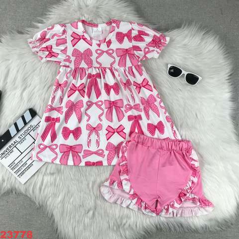 Girls' Pink Bow Printed Two-Piece Outfit