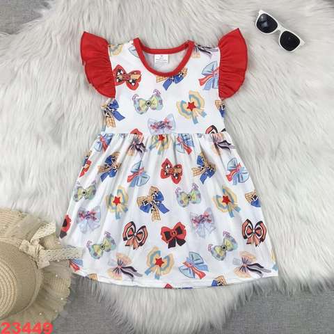 Girls' Bow-Print Flutter Sleeve Dress