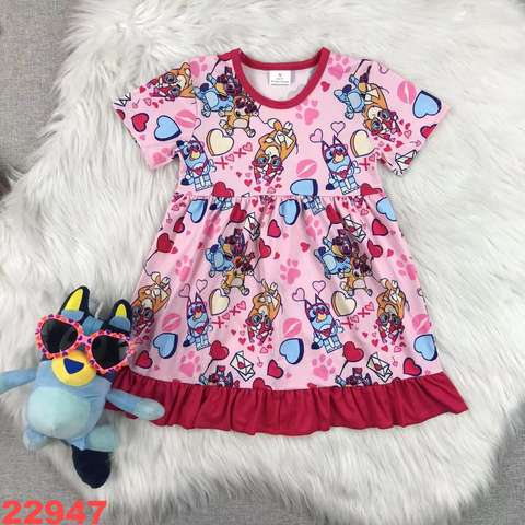 Girls' Cartoon Print Short Sleeve Dress