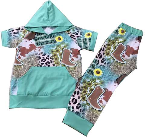 Cowgirl Glitter Printed Hoodie and Pants Set