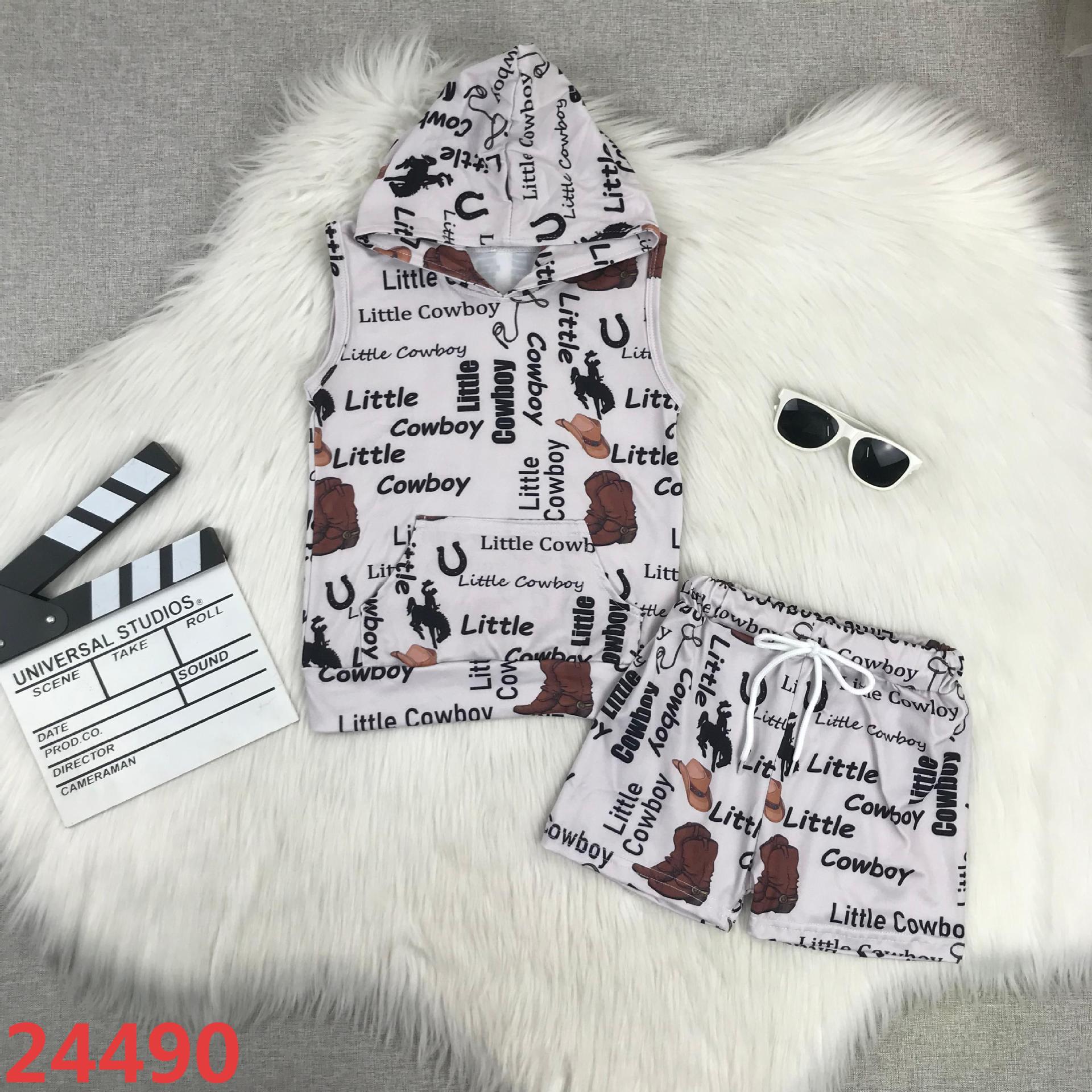 Little Cowboy Sleeveless Hoodie and Shorts Set
