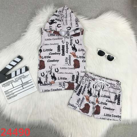 Little Cowboy Sleeveless Hoodie and Shorts Set