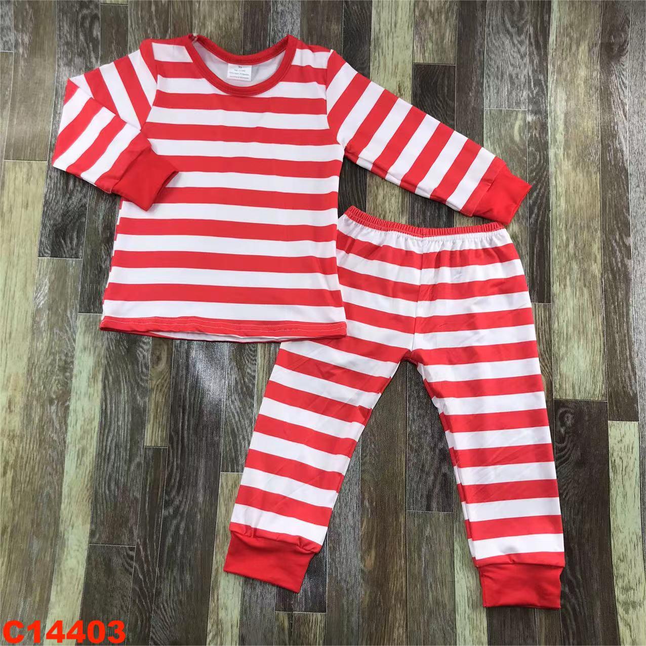 Red and White Striped Long Sleeve Pajama Set for Children