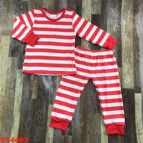Red and White Striped Long Sleeve Pajama Set for Children