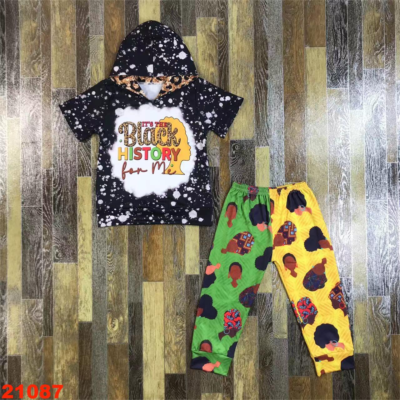 Black History Themed Children's Short Sleeve Hoodie and Pants Set