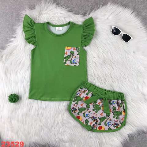 Green Dinosaur Print Short Sleeve Set