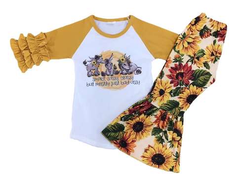 Children's Sunflower Long Sleeve Raglan Set