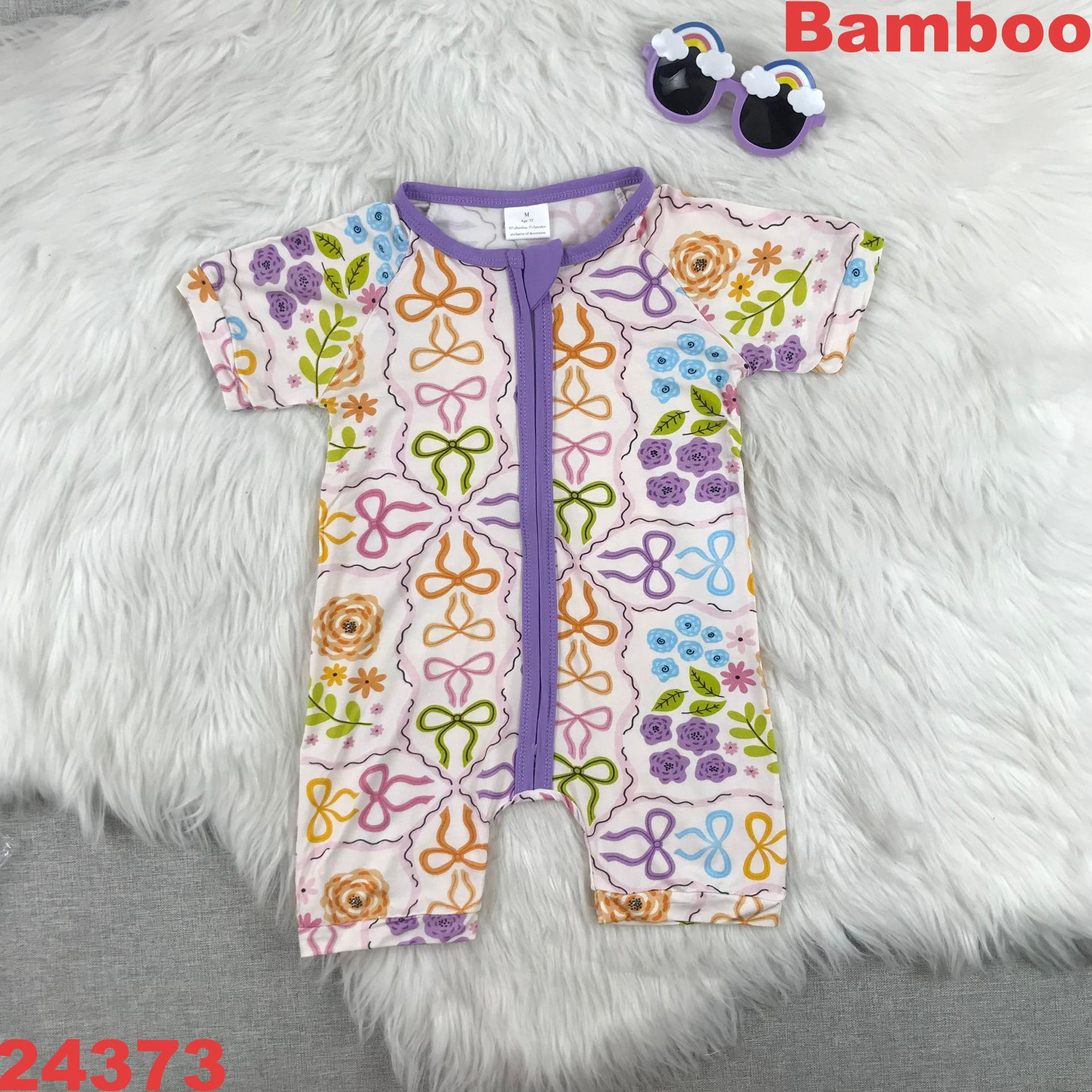 Floral Print Bamboo Zippered Romper