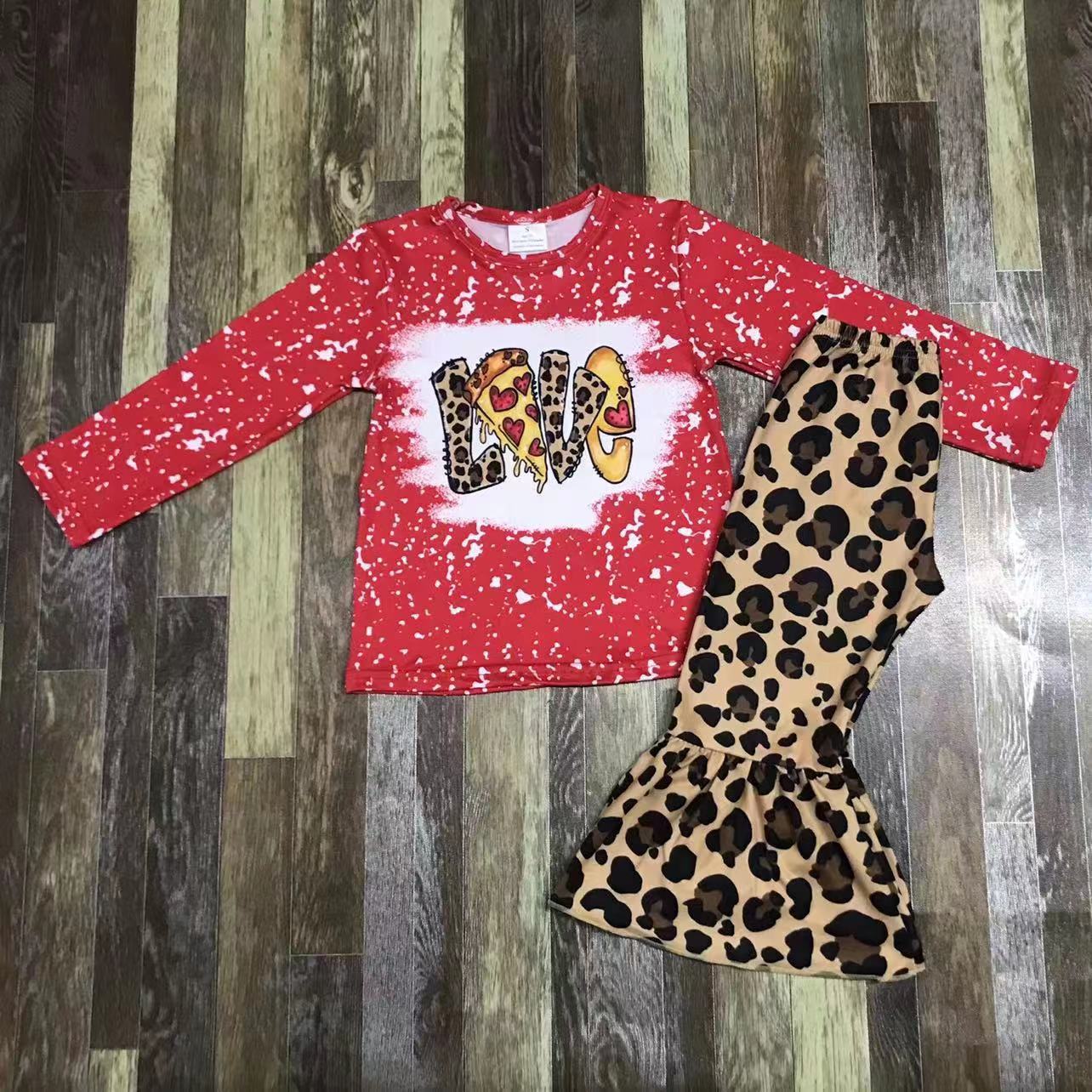 Leopard Print Long Sleeve Set with Love Design