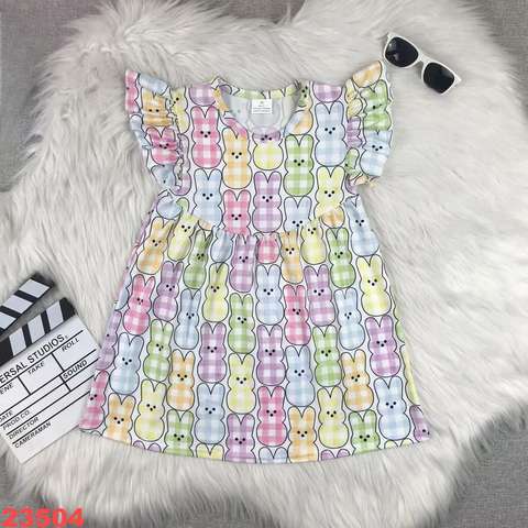 Kids' Colorful Bunny Print Dress