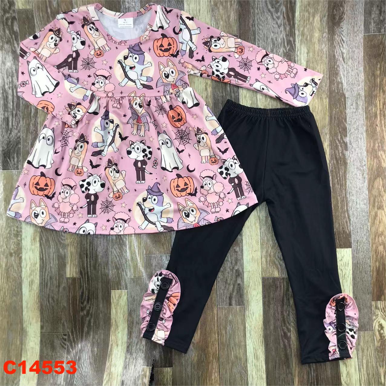 Girls' Halloween-Themed Long Sleeve Top and Legging Set