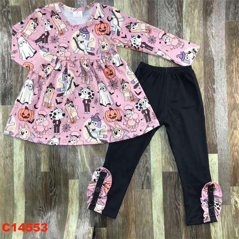 Girls' Halloween-Themed Long Sleeve Top and Legging Set